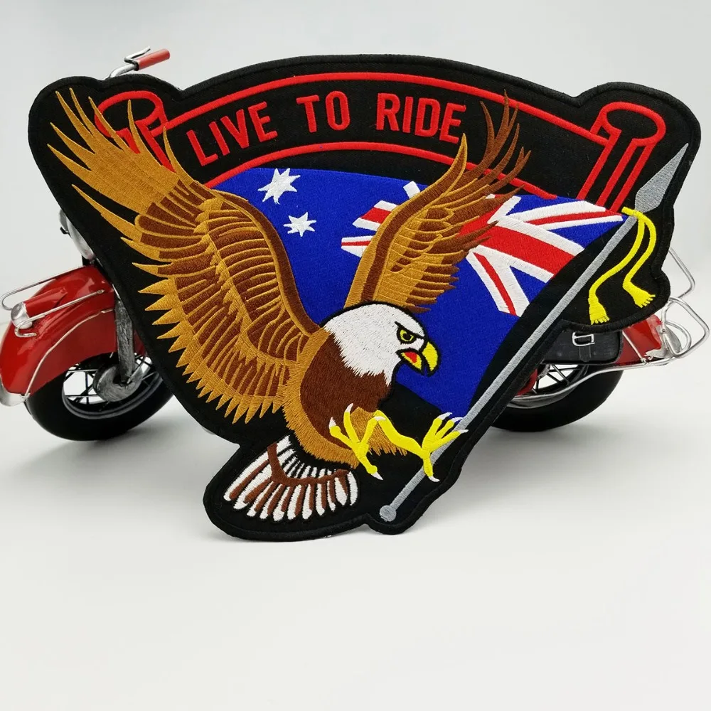 Flag Hawk Embroidered Iron Patches For Clothing High Quality Full Back Design For Biker (5)