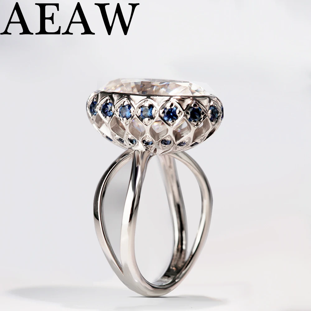 7CTW 14 мм овальное кольцо для помолвки и свадьбы Moissanite Natual Sapphire двойное Halo Кольцо из