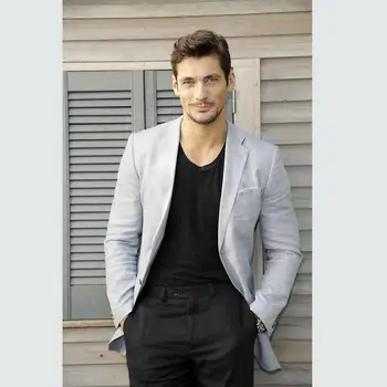 Cena Najnowsze Wzory Płaszcz Pant światła Szary Mężczyźni Garnitury Dorywczo Pościel Lato Plaża Niestandardowy Slim Fit Blazer 2 Sztuk Smoking Kurtka + Spodnie