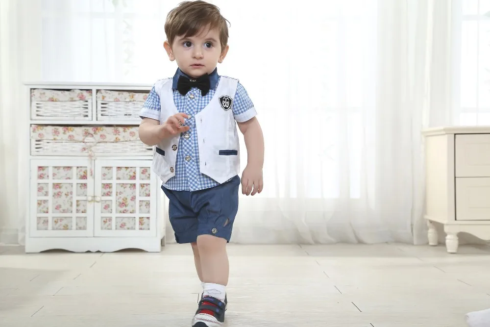 Gentleman Suit Kids Dresses For Boy Brand Clothing Set Summer Formal Sets For Boys Clothes 3 4 5 Years Plaid Wedding Suit