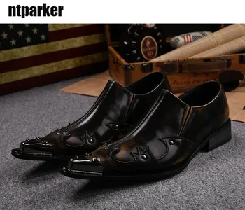 

ntparker Handmade Man Dress Shoes Ponited Steel Toe Bronze Designer's Shoes Business Prom Shoes for Man Hight Increased!