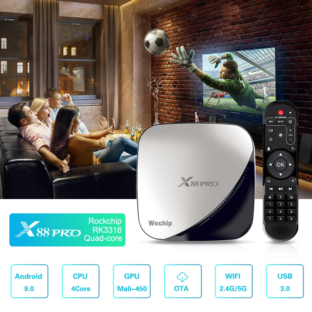 Wechip X88 pro Android 90 caja de TV 4G 64G Rockchip RK3318 4 Core 24G y 5G Wifi 4K HDR Set Top Box