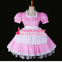 Envío gratis sexy sissy maid dress uniforme bloqueable pink cotton dress cosplay por encargo