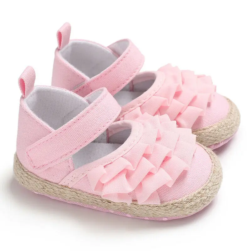 Baby Girl Shoes Newborn Infant Summer Kids Shoes Soft Sole Crib Prewalker Toddler Anti-Slip Solid Ruffled First Walkers