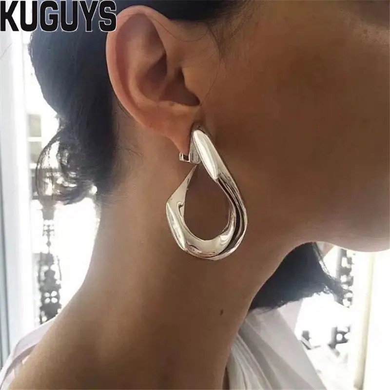

KUGUYS Fashion Jewelry Trendy Gold Silver Alloy Large Earrings for Women Hyperbole Geometric Stud Earring Brincos Accessories