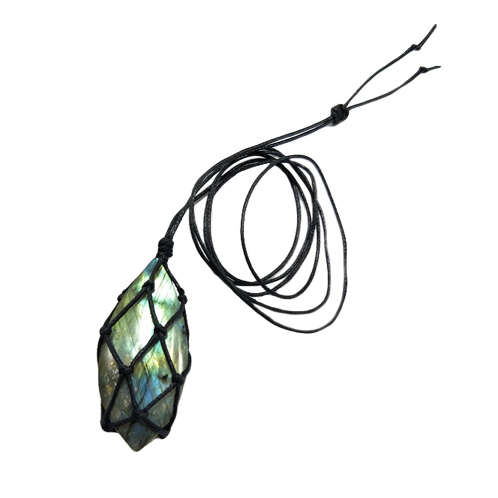 Ожерелье из натурального Лабрадорита, кулон из натурального камня, плетеное ожерелье в стиле «макраме» для мужчин и женщин, энергетические Висячие капли