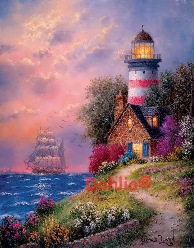

Beacon Ridge Seaside Scenic Needlework Embroidery DIY DMC Art Cross Stitch Kit Crafts 14CT Counted Unprinted Home Decor Handmade