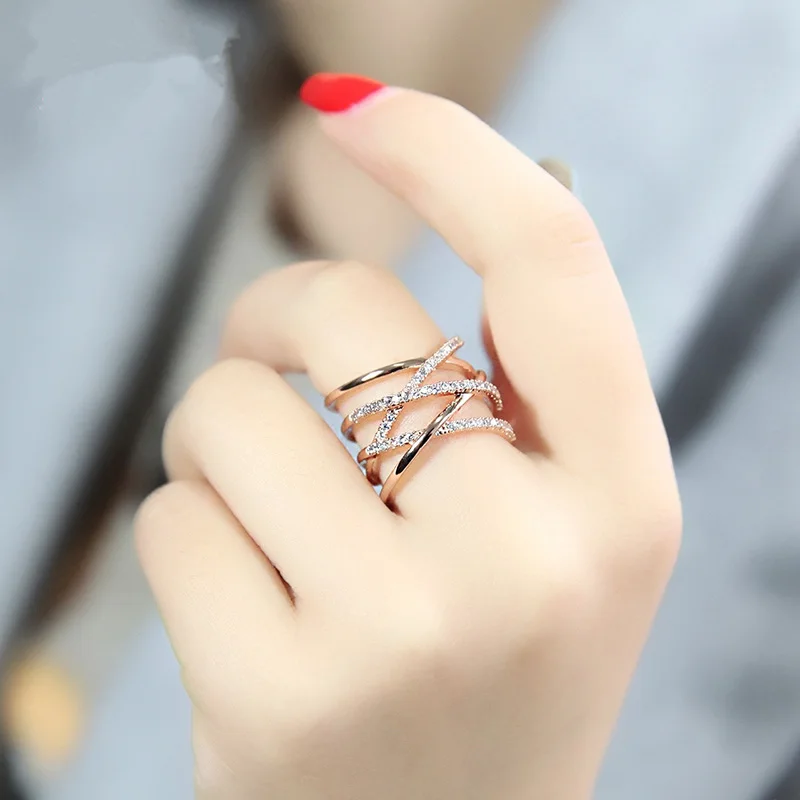 

Copper White Glod Ring Fashion Double Layer Line Simple Smooth Adjustable X Crossover Rings -116