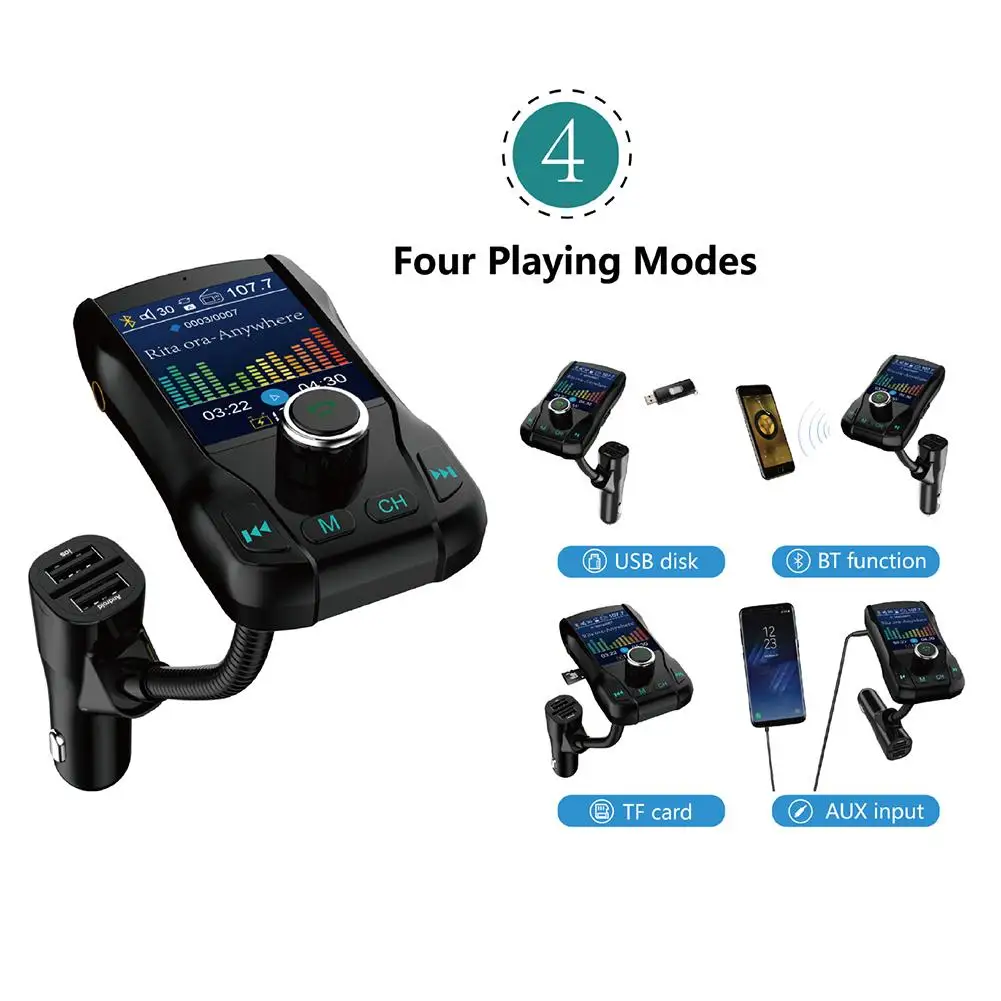 Bluetooth fm-передатчик Автомобильный MP3-плеер с 1," ЖК-дисплей Дисплей Беспроводной громкой связи car Kit Поддержка USB Flash TF AUX On/Off