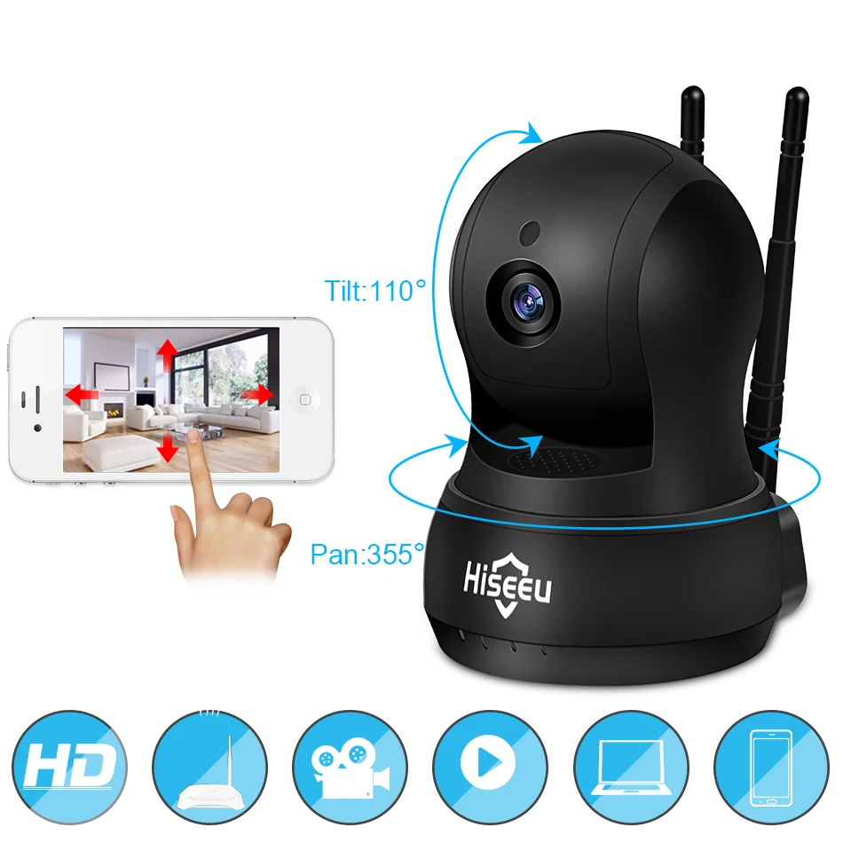 Беспроводная сетевая камера Hiseeu 720P Wi Fi аудио tf карта видеонаблюдения для дома