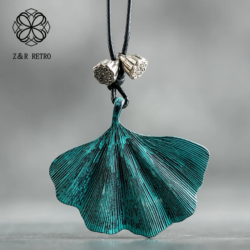 

2018 Fashion Long Necklace Women Vintage Leather Rope Chain Pendants Collier Femme Jewellery Girls Gift Ginkgo Leaves Jewelry