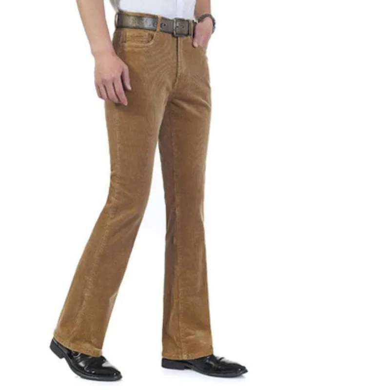 Men's Casual Pants Men's Corduroy Micro-Lats Mid-Waist Elastic Slim Pants Casual Small Flare Size 26- 36 38