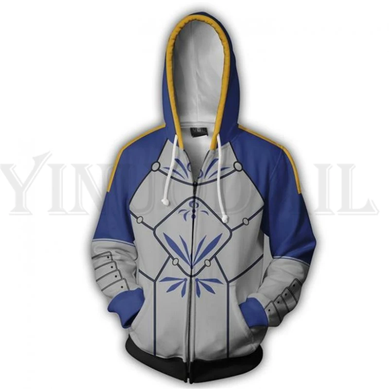 

Anime Fatestay Night Sweatshirts Men and Women Zipper Hoodies Saber 3d Print Hooded Jacket for Boy Heatblast Harajuku Streetwear