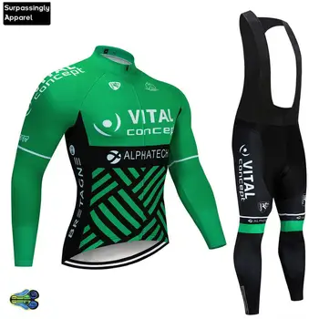 

Spring Autumn 2019 VITAL Team Long Sleeve Cycling Jersey Set Green Ropa Ciclismo Breathable Racing Bike Clothing MTB 12D Gel Pad