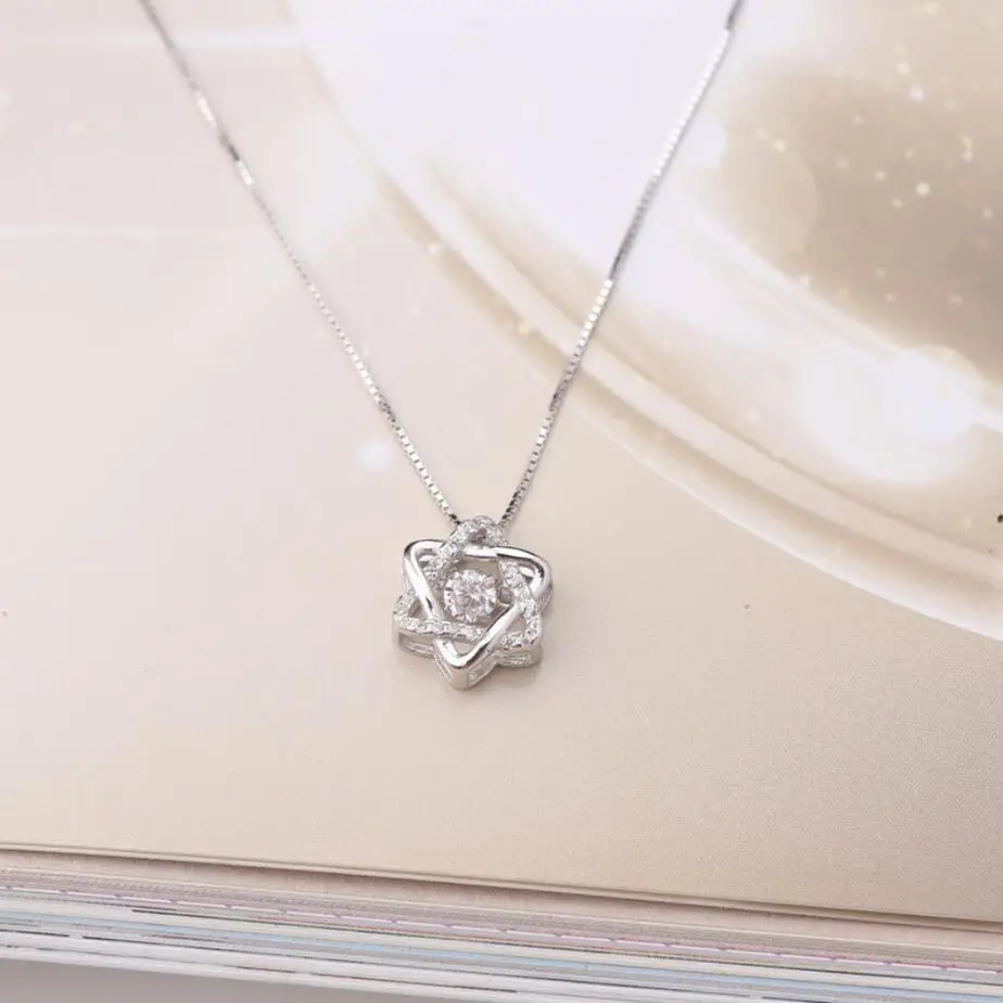 HRina &quotStar of David&quot S925 Sterling Sliver Hexagram Zircon Crystal Star Pendant Necklace with Extend Chains For Women Gifts |