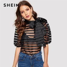 SHEIN Прозрачный Топ В Полоску Без Бюстгальтера Женские Осенние Сексуальные Блузки