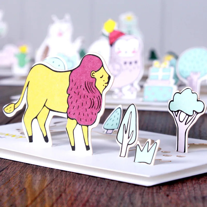 5 шт. креативные лесные животные мультфильм 3D поздравительная Почтовая открытка подарок на день рождения сообщение карта Письмо Конверт