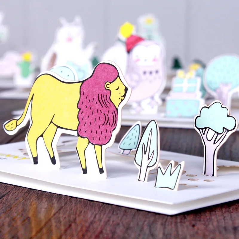 

5 pcs Creative forest animals cartoon 3D greeting card postcard birthday gift message card letter envelope gift card