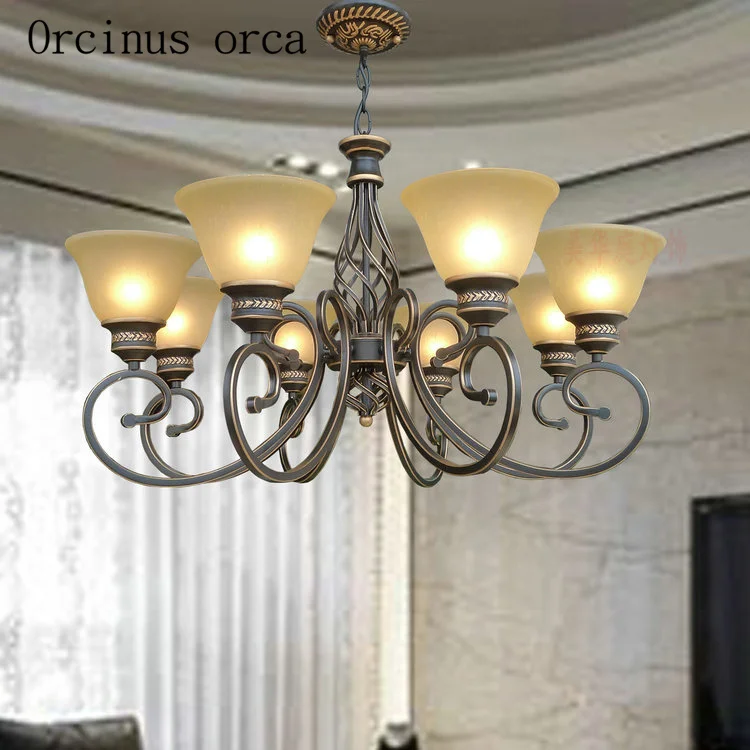  American style antique glass chandelier living room bedroom European luxury classic all copper chan - 32920096851