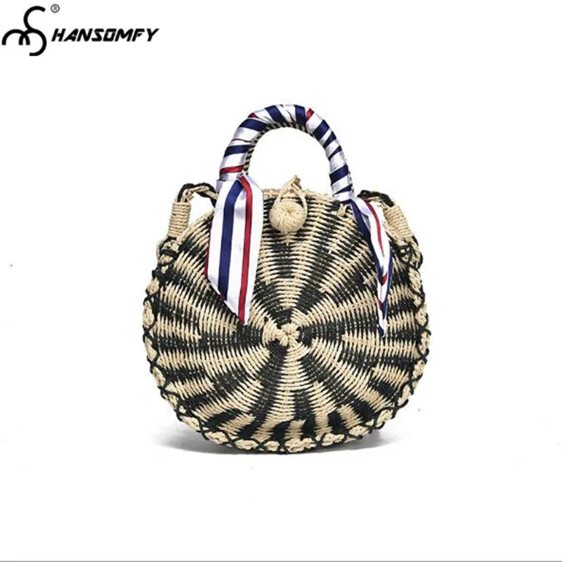 

Natural round straw women's bag 2018 fashion trend literary beach messenger bag singlefemale shoulder bags slung woven handbag