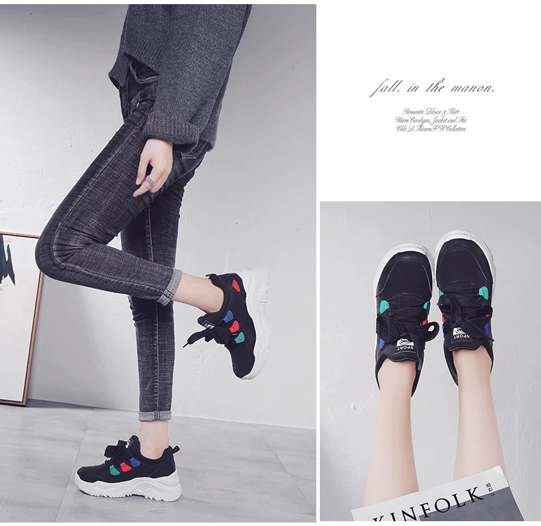 Women's Casual Shoes' Sneaker Dad Shoes Woman Sneakers Leather Black Lace-Up Flat Platform Sneakers Women Dad Shoes Big Size 8 (7)