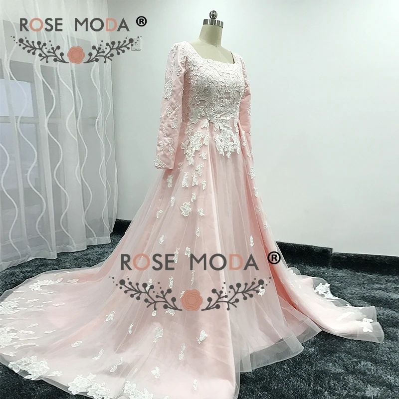 Роза Moda одежда с длинным рукавом Румяна розовое свадебное платье с более чем юбка дана Wolley кружева Обручение вечерние платье