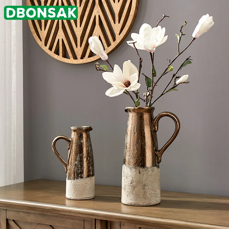 Керамический цветочный горшок в стиле ретро золотого цвета, чтобы сделать старую глиняную вазу, цветочное композиция, имитация керамики, предметы интерьера