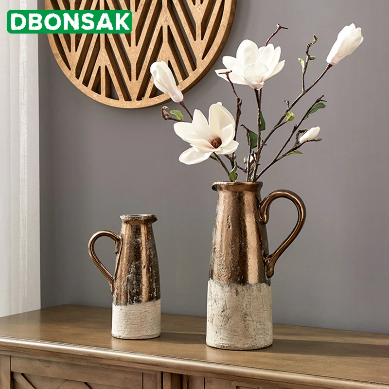 

Ceramic Flower Pot Retro Gold Color To Do The Old Pottery Clay Vase Flower Arrangement Simulation Stoneware Home Furnishings