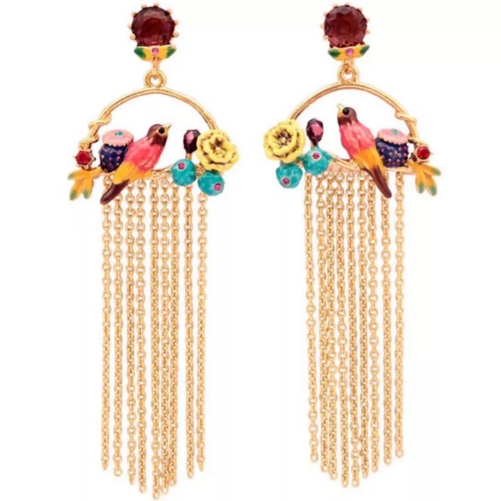

2019 Amybaby Handmade Designer Enamel Glaze Colorful Bird Flower Tassel Drop Earring Jewelry For Party