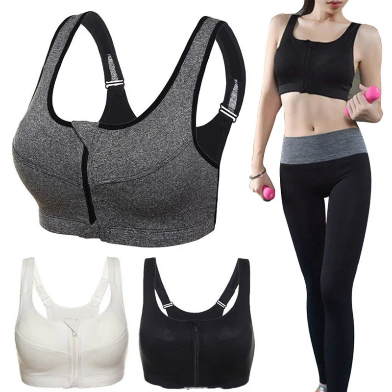

Hot Women Zipper Push Up Sports Bras Vest Underwear Shockproof Breathable Gym Fitness Athletic Running Bh Sport Tops