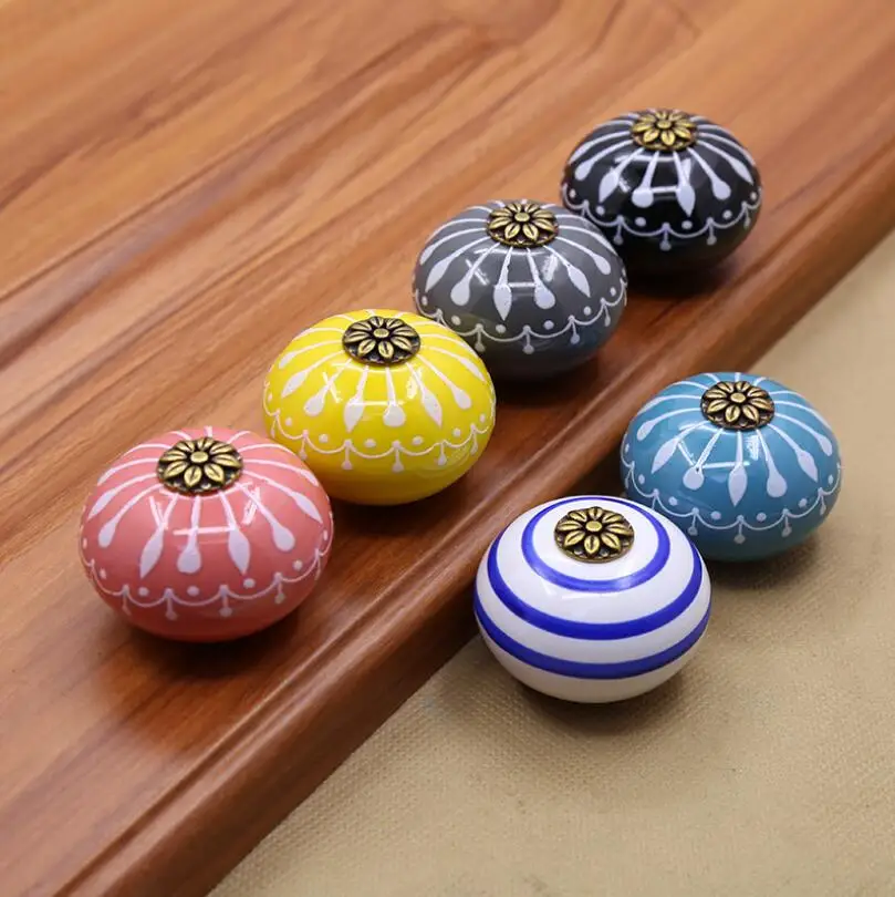

Round Single Hole Ceramic Hand-Painted Art Handle European Modern Simple Drawer Cabinet Wardrobe Door Handle Six Colors