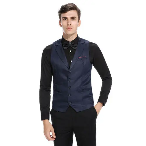 1 Navy Blue Мужской формальный деловой Приталенный жилет с отворотом, смокинг, жилет, топ, мужской классический деловой жилет - Цвет: 1 Navy Blue