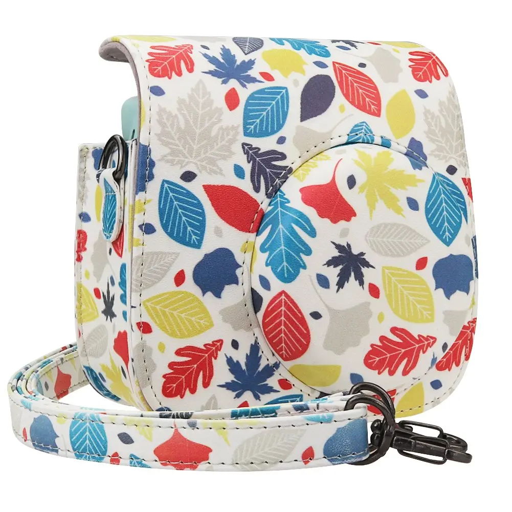 

Fujifilm Instax Mini 9 Mini 8 Camera Case Leaf PU Leather Instant Camera Bag With Pocket Adjustable Shoulder Strap Cover Pouch