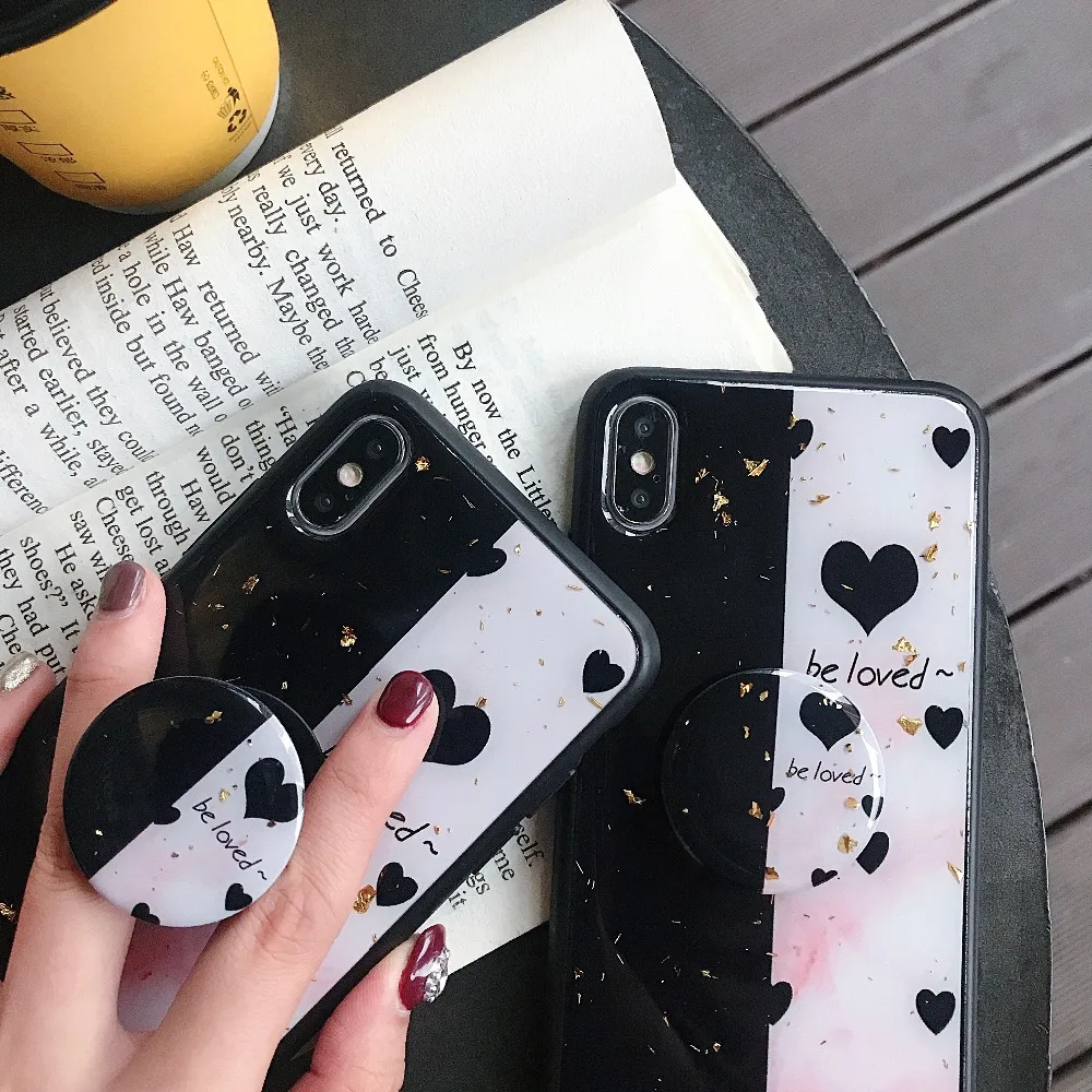 

FastDeng Love Heart Pattern Epoxy Phone Case For Huawei P20pro P30pro Case Fashion Cute Bracket Case For Honor 8X 9 10Lite Case