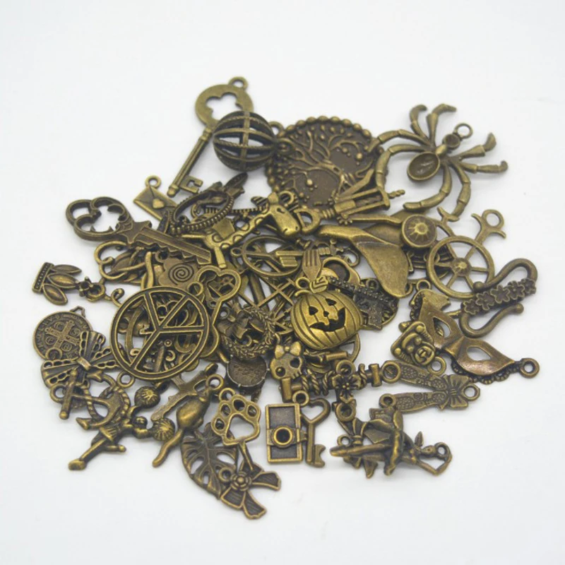 

100g Wholesale Mixed Style Mixed Color Vintage Alloy Charms Pendant Fit Bracelets Necklace DIY Jewelry Making Accessories