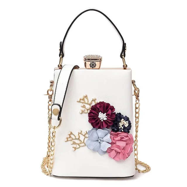Appliques Flower Black Women's Handbags PU Leather Women Messenger Bag