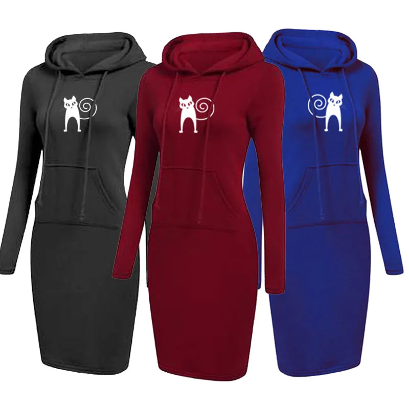 new women hoodie dress casual long sleeve print women hoodie dress