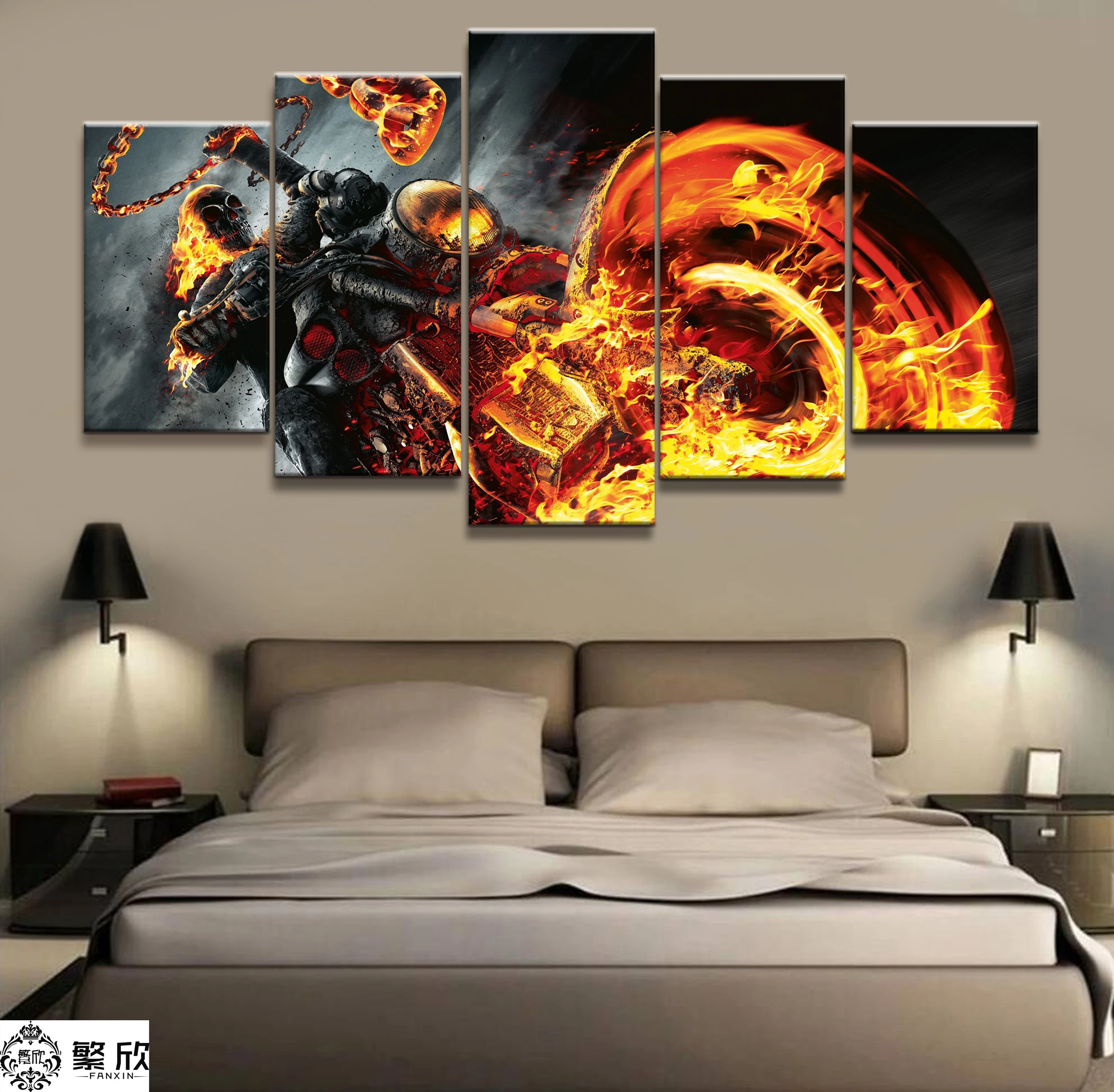 

Wall Art Poster Painting Modular Pictures For Living Room Decorative Pictures Canvas Printed 5 Panel Marvel Film Ghost Rider