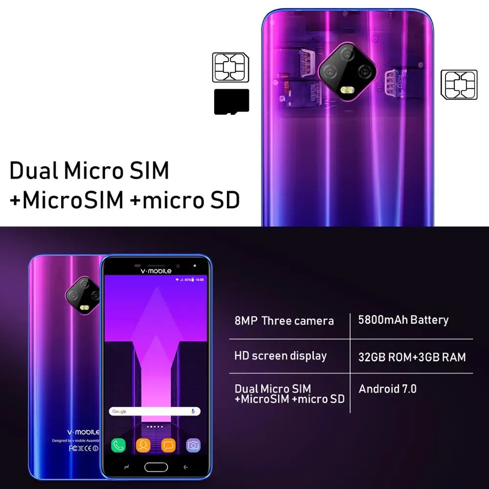 TEENO Vmobile J7 телефон телефоны Android 5 &quotHD Экран 3GB RAM 32GB Встроенная память Две сим карты