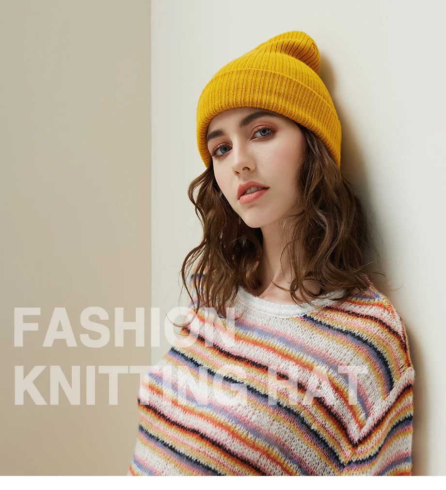 Winter Hat Female Solid Color Classic Design Beanie Knitted Acrylic Hats For Women Skullies Warm Candy Color Beanie High Quality (1)