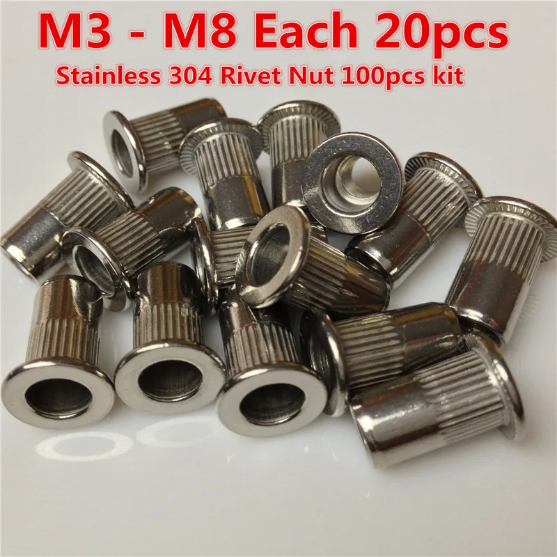 100pcs-stainless-rivet-nut-m3-m4-m5-m6-m8-ss304-insert-nut-kits