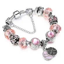 DIY Pulsera De Permitir Plateado Charm Pulsera Joyería de Las Mujeres Del Grano Con Pink Crystal Dulce Madre AA103