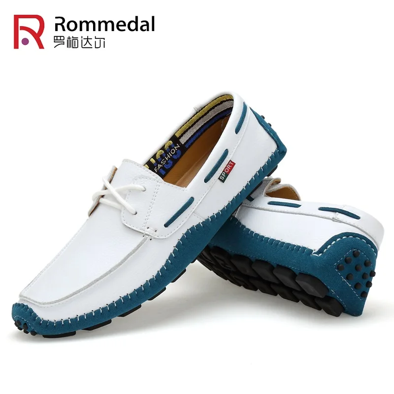 Rommedal male loafers genuine cow leather moccasins slip-on outdoor walking driving men casual shoes flats comfy footwear sz 47