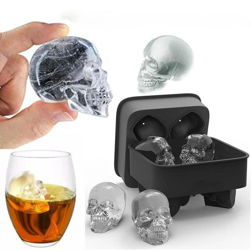 

1Pc Silicone Ice Cube Tray Pudding Mold 3D Skull Silicone Mold 4/6 Hold Cavity DIY Ice Maker Household Use Kitchen Accessories