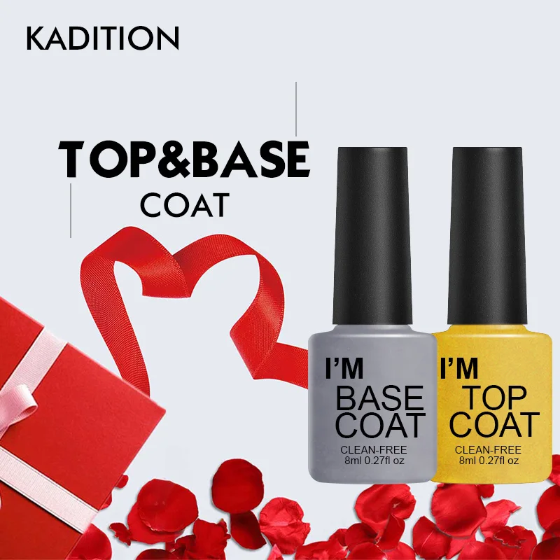 

KADITION New 8ml Professional Base Coat and Top Coat Rubber Soak Off Gel Varnish UV Nail Gel Polish Primer for Nails Lacquer Art