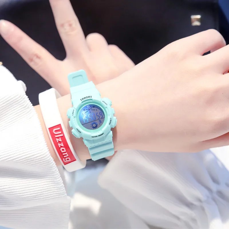 Ulzzang Симпатичные Didital часы для девочек начальной школы простые спортивные водонепроницаемые светящиеся часы наручные часы Relogio Nibosi - Цвет: SKBL