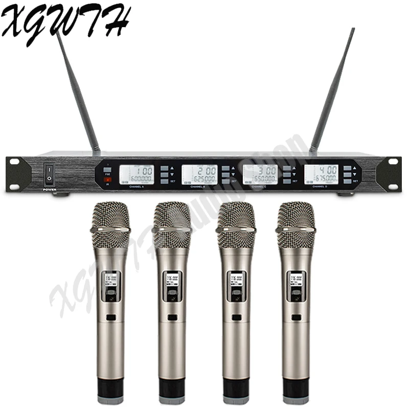 

Professional 4x100 Channel Digital Wireless Microphone System with Receiver 4 Handheld Dynamic Microphone Mic Mics Set