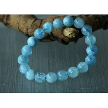 Подлинный синий Берил Аквамарин стрейч браслеты, круглые бусины 9,7 мм 02773