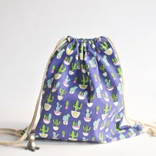 Кактус Печать холст шнурок рюкзак путешествия Softback макияж косметический Органайзер Сумка