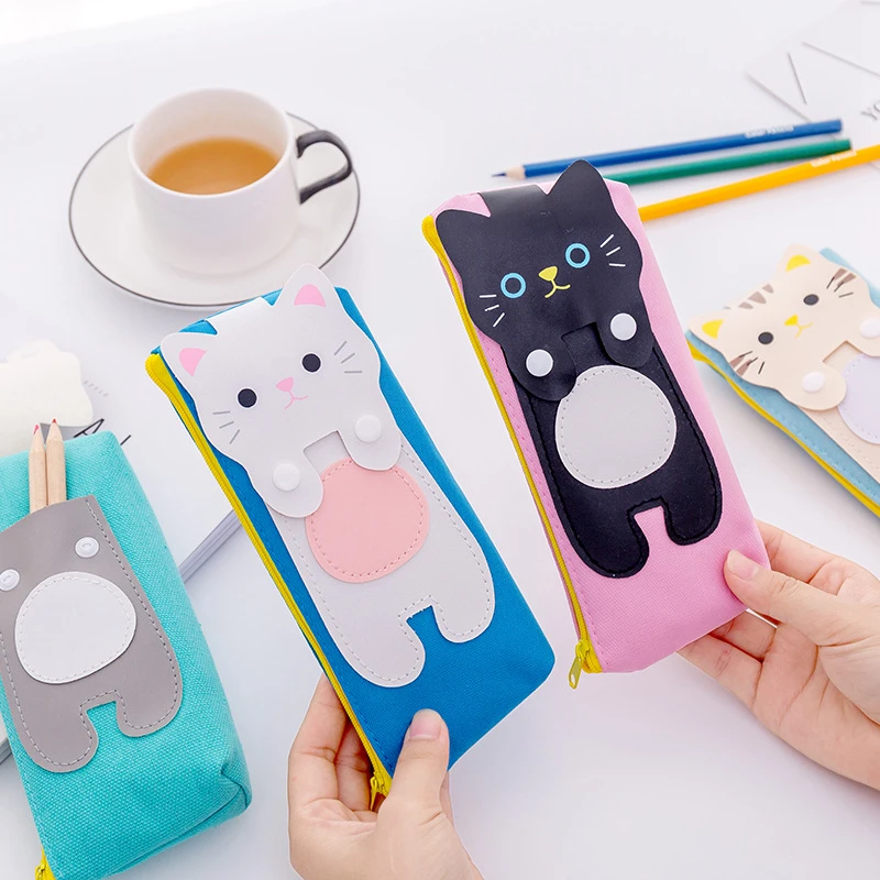 

Creative Cartoon Pencil Case Kawaii Cat Canvas Big Large Pencil Bag For Girls Kids Children Office School Supplie Stationery